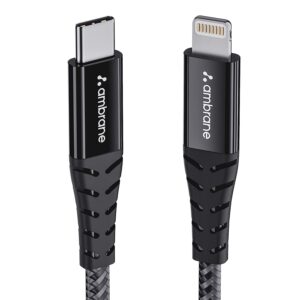Ambrane Type-C to Lightning USB Cable, 22.5W Fast Charging, 480Mbps Data Sync Cable Compatible with iPhone, iPad, Macbook, iMac, AirPods, 1.25m (ABTL-125 Black) Ambrane Type-C to Lightning USB Cable, 22.5W Fast Charging, 480Mbps Data Sync Cable Compatible with iPhone, iPad, Macbook, iMac, AirPods, 1.25m (ABTL-125 Black)