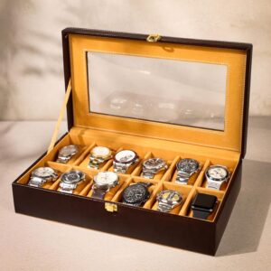 Birch & Co. Faux Leather Watch Box Organizer,Watchcase Box For Unisex,Storage Tray,Wristwatch Collection Holder 12 Slots,Sleek & Durable Display Case For All Enthusiasts,Mohagany,Brown Birch & Co. Faux Leather Watch Box Organizer,Watchcase Box For Unisex,Storage Tray,Wristwatch Collection Holder 12 Slots,Sleek & Durable Display Case For All Enthusiasts,Mohagany,Brown