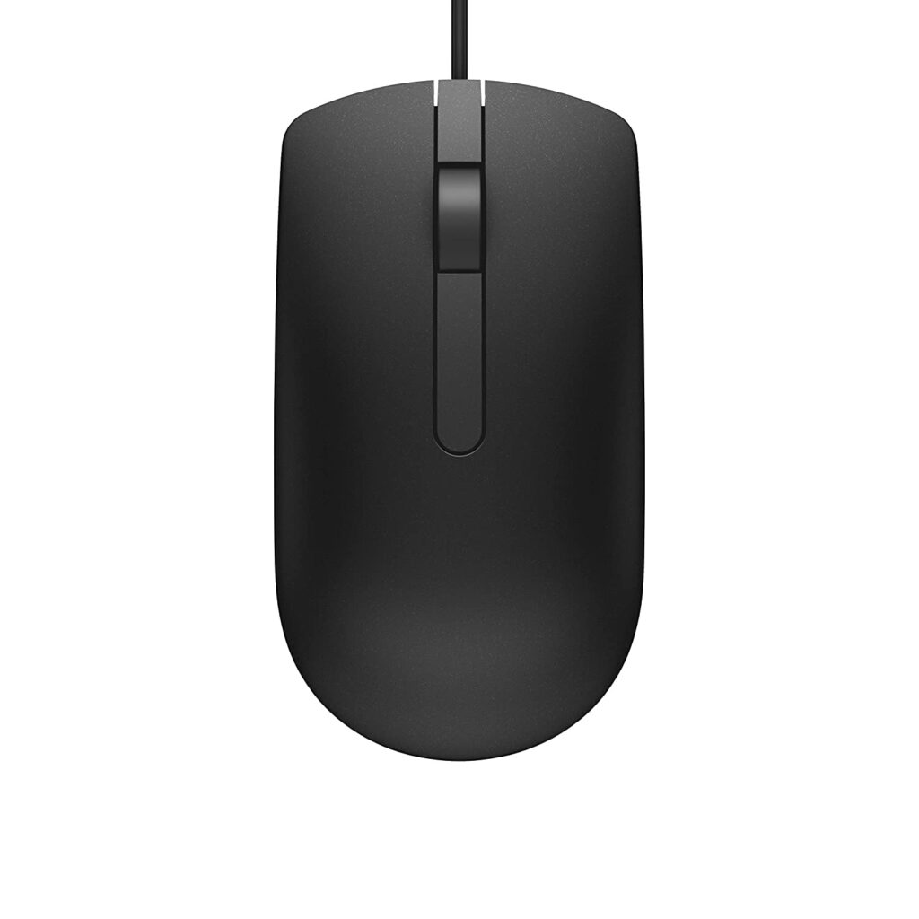 Dell MS116 Wired Optical Mouse – High Precision 1000DPI Sensor, USB Connectivity, Ergonomic Ambidextrous Design, Smooth Scrolling, Ideal for Office & Home Use – Black
