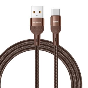 HAMMER 100W 5A USB to Type-C for OnePlus with WARP/VOOC/FLASH support, Super Fast Charging Cable,1.2M Nylon Braided,Tangle free,480Mbps Data Transfer, supports OPPO (Brown) HAMMER 100W 5A USB to Type-C for OnePlus with WARP/VOOC/FLASH support, Super Fast Charging Cable,1.2M Nylon Braided,Tangle free,480Mbps Data Transfer, supports OPPO (Brown)