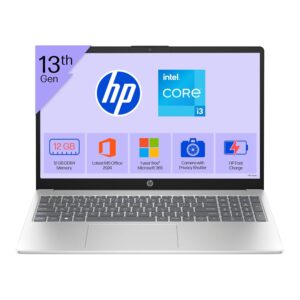 HP 15, 13th Gen Intel Core i3-1315U (12GB DDR4, 512GB SSD) FHD, Anti-Glare, Micro-Edge, 15.6”/39.6cm, Win11, M365 Basic(1yr)* Office24, Silver, 1.59kg, fd0573TU, FHD Camera w/Shutter Laptop HP 15, 13th Gen Intel Core i3-1315U (12GB DDR4, 512GB SSD) FHD, Anti-Glare, Micro-Edge, 15.6”/39.6cm, Win11, M365 Basic(1yr)* Office24, Silver, 1.59kg, fd0573TU, FHD Camera w/Shutter Laptop