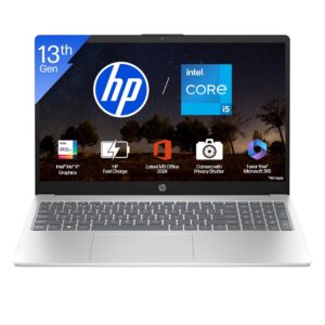 HP 15, 13th Gen Intel Core i5-1334U (16GB DDR4, 512GB SSD) Anti-Glare, Micro-Edge, 15.6”/39.6cm, FHD, Win 11, Office 24, Silver, 1.59kg, fd0467tu, Iris Xe Graphics, FHD Camera, Backlit KB Laptop HP 15, 13th Gen Intel Core i5-1334U (16GB DDR4, 512GB SSD) Anti-Glare, Micro-Edge, 15.6”/39.6cm, FHD, Win 11, Office 24, Silver, 1.59kg, fd0467tu, Iris Xe Graphics, FHD Camera, Backlit KB Laptop