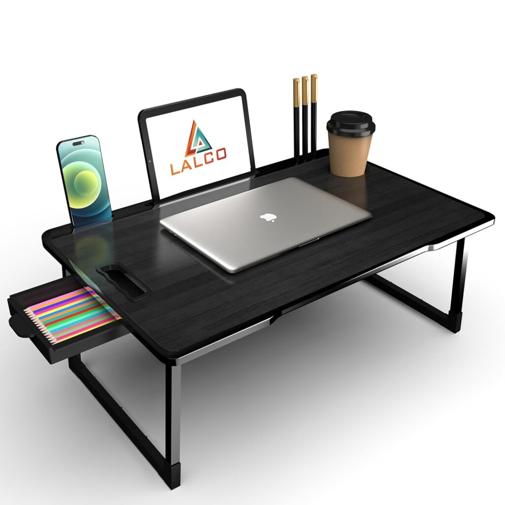 LALCO Laptop Bed Tray Table, Laptop Desk for Bed,Foldable Lap Desk Stand Notebook Desk Game Drying Laptop Table for Bed Portable Notebook Bed Tray Lap Tablet with Cup Holder (BUSCOTTED (Black))