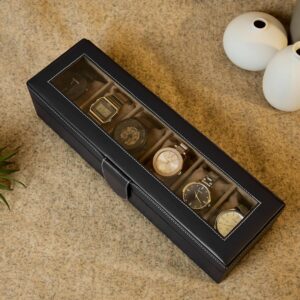 Leather World Faux Leather Watch Box Organizer – Watch Case Box For Men & Women – Wrist Watch Box Holder 6 Slots – Removable Watch Pillows Display Case – Gift for Loved Ones – Black Leather World Faux Leather Watch Box Organizer – Watch Case Box For Men & Women – Wrist Watch Box Holder 6 Slots – Removable Watch Pillows Display Case – Gift for Loved Ones – Black