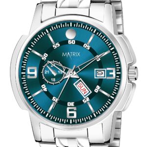 Matrix Black, Blue, White Dial, Day & Date Functioning, Stainless Steel Strap Analog Watch for Men & Women Matrix Black, Blue, White Dial, Day & Date Functioning, Stainless Steel Strap Analog Watch for Men & Women