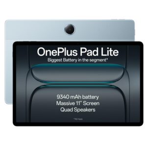 OnePlus Pad Lite with Biggest Battery in Segment 9340 mAh, Massive 11″ (27.94 cm) Display with 500 nits Brightness & 11 Hours of Video Playback, 6GB RAM 128GB Storage, Wi-Fi Connectivity, Aero Blue OnePlus Pad Lite with Biggest Battery in Segment 9340 mAh, Massive 11″ (27.94 cm) Display with 500 nits Brightness & 11 Hours of Video Playback, 6GB RAM 128GB Storage, Wi-Fi Connectivity, Aero Blue