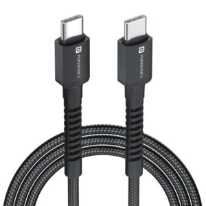 Portronics Konnect X 60W Type C to Type C Unbreakable Nylon Braided Cable, 2M Fast Charging Cable for iPhone 15 series, iPad, Samsung Galaxy & other Type C Devices(Black) Portronics Konnect X 60W Type C to Type C Unbreakable Nylon Braided Cable, 2M Fast Charging Cable for iPhone 15 series, iPad, Samsung Galaxy & other Type C Devices(Black)