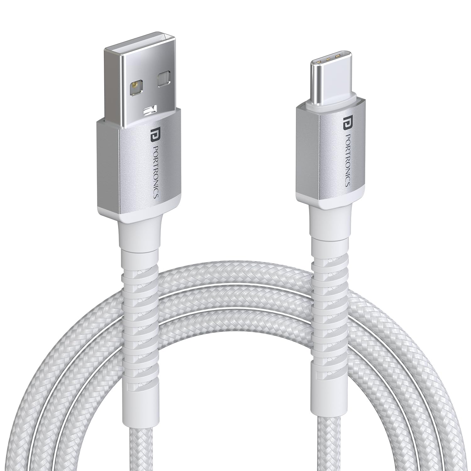 Portronics Konnect X USB to Type C Cable with 3A Output, Fast Charging & Data Transfer, Nylon Braided, Aluminium Alloy Shell, 1M Length compatible with Type C Smartphones(White) Portronics Konnect X USB to Type C Cable with 3A Output, Fast Charging & Data Transfer, Nylon Braided, Aluminium Alloy Shell, 1M Length compatible with Type C Smartphones(White)