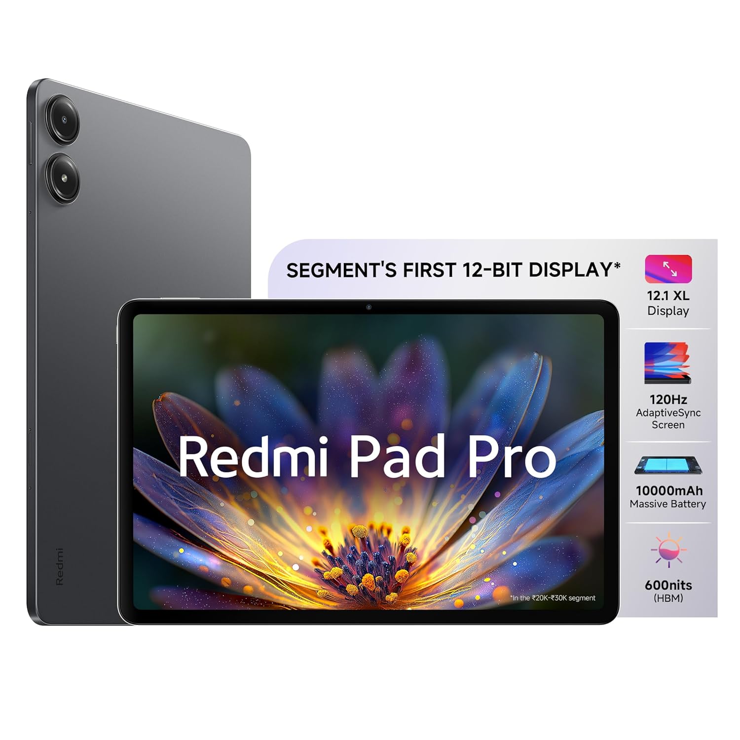 Redmi Pad Pro| Snapdragon 7s Gen 2| 30.7cm(12.1) Tablet| 33+ Days Standby|10000mAh| HyperOS| 120Hz|6GB, 128GB| Quad Speakers|Wi-Fi 6| Graphite Grey Redmi Pad Pro| Snapdragon 7s Gen 2| 30.7cm(12.1) Tablet| 33+ Days Standby|10000mAh| HyperOS| 120Hz|6GB, 128GB| Quad Speakers|Wi-Fi 6| Graphite Grey
