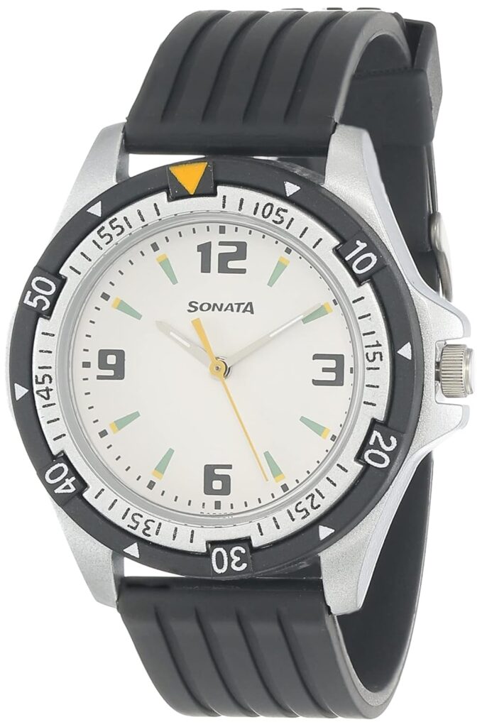SF Quartz Analog White Dial Black Plastic Strap Watch for Men- NT7930PP01