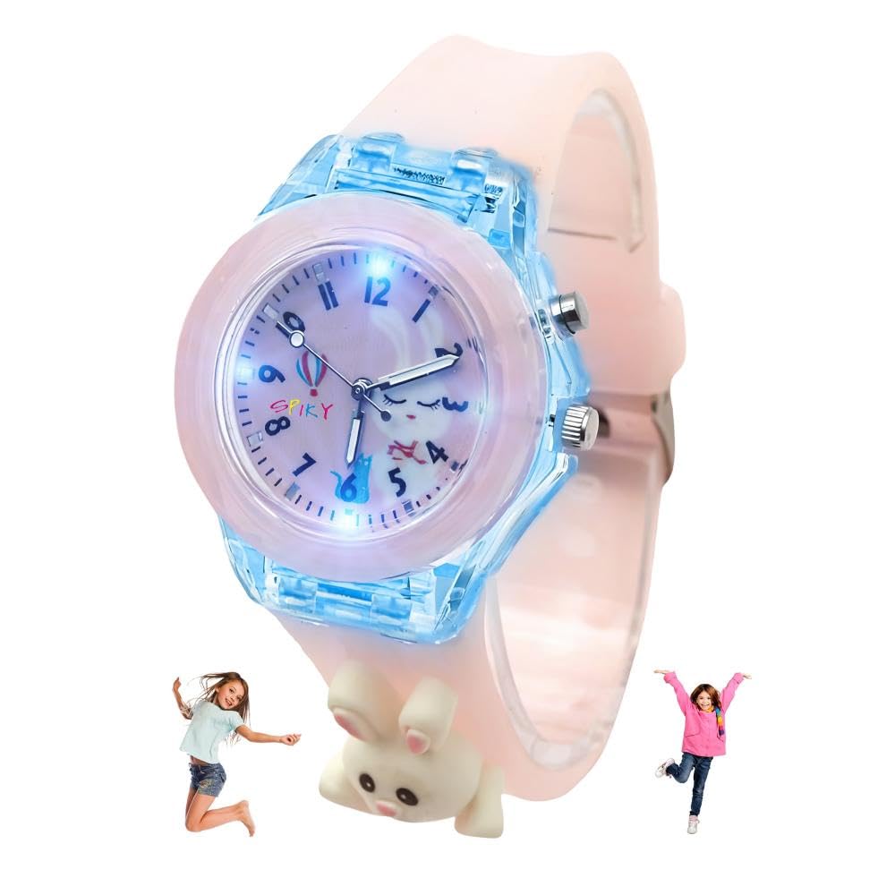 SPIKY Analog Watch for Kids | 3D Cartoon | 7 Multicolor LED Luminous Lights with Silicone Strap | Unisex Best Birthday Gift | Analogue Wrist Watches for Boys & Girls | Age 3-10 yrs