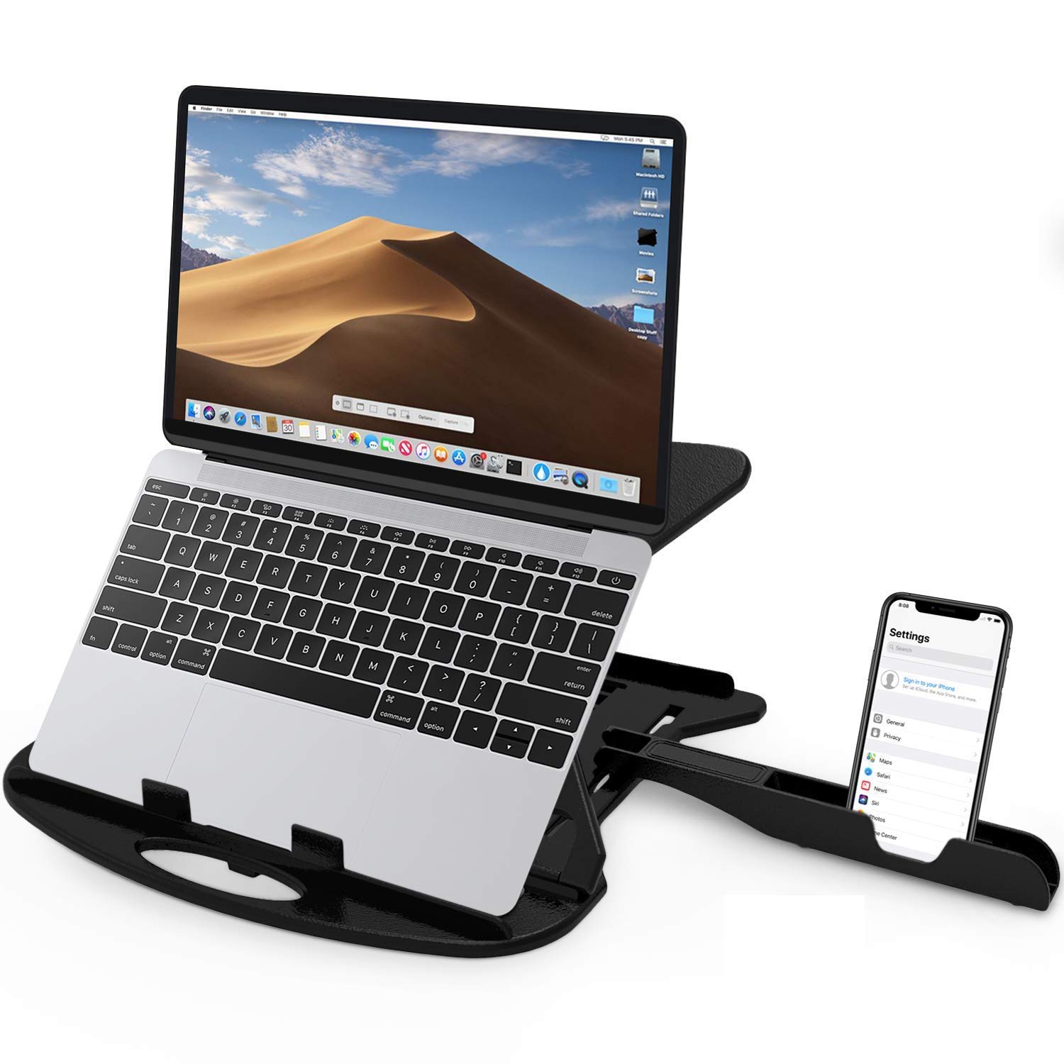 STRIFF Adjustable Laptop Tabletop Stand Patented Riser Ventilated Portable Foldable Compatible with MacBook Notebook Tablet Tray Desk Table Book with Free Phone Stand (Black) STRIFF Adjustable Laptop Tabletop Stand Patented Riser Ventilated Portable Foldable Compatible with MacBook Notebook Tablet Tray Desk Table Book with Free Phone Stand (Black)