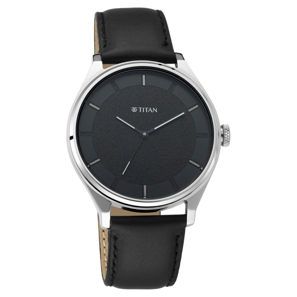 Titan Workwear Quartz Analog Black Dial Black Leather Strap Watch for Men – NT1802SL11