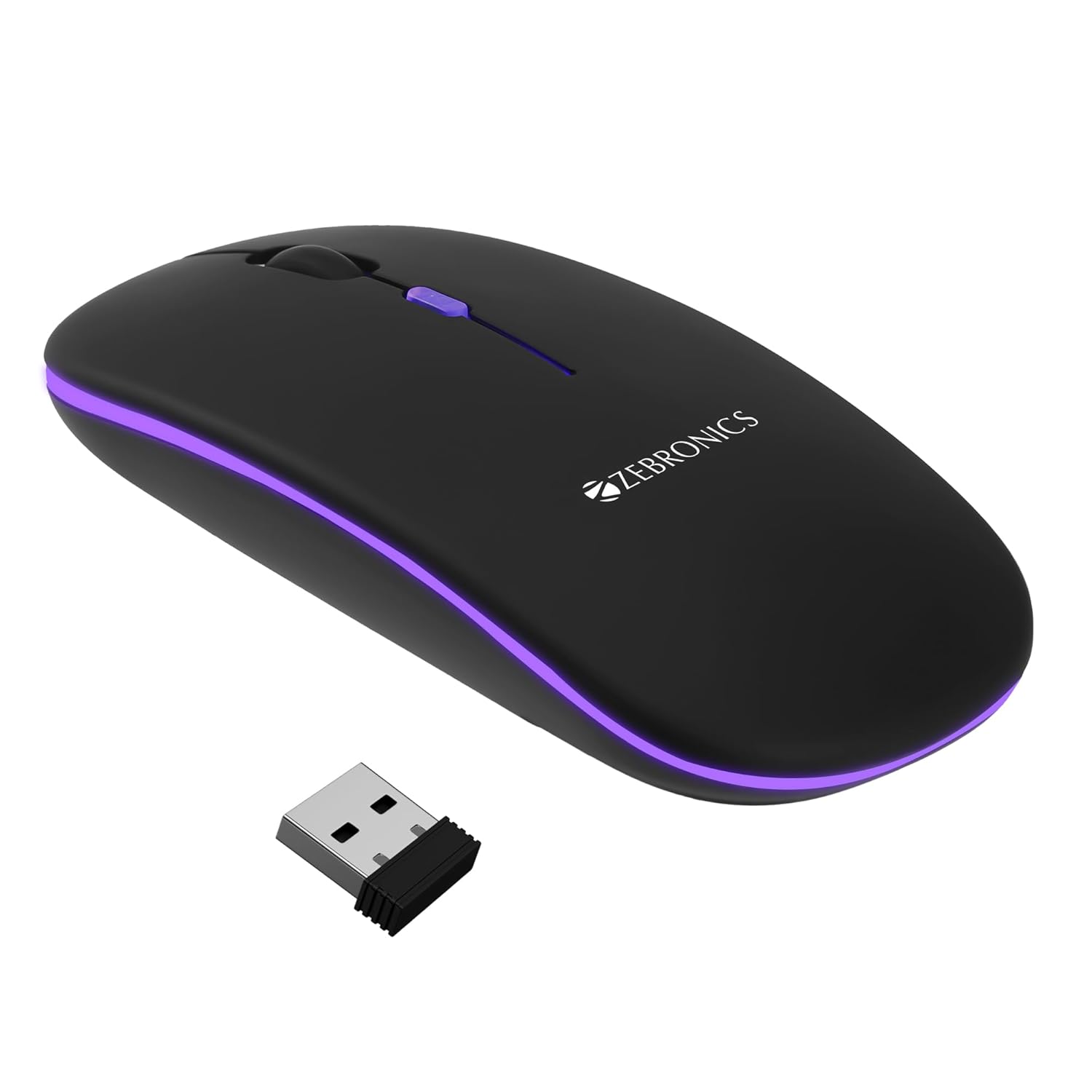 ZEBRONICS Blanc Slim Wireless Mouse with Rechargeable Battery, BT + 2.4GHz, 4 Buttons, 800/1200/1600 DPI, Silent Operation, Multicolor LED Lights ZEBRONICS Blanc Slim Wireless Mouse with Rechargeable Battery, BT + 2.4GHz, 4 Buttons, 800/1200/1600 DPI, Silent Operation, Multicolor LED Lights
