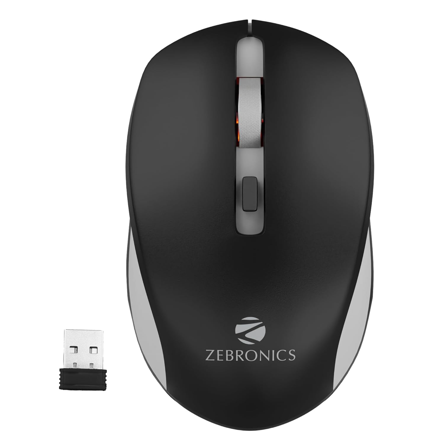 ZEBRONICS Zeb-Jaguar Wireless Mouse, 2.4GHz with USB Nano Receiver, High Precision Optical Tracking, 4 Buttons, Plug & Play, Ambidextrous, for PC/Mac/Laptop (Black+Grey) ZEBRONICS Zeb-Jaguar Wireless Mouse, 2.4GHz with USB Nano Receiver, High Precision Optical Tracking, 4 Buttons, Plug & Play, Ambidextrous, for PC/Mac/Laptop (Black+Grey)