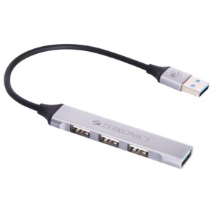 Zebronics 200HB USB 3.0 4 Port hub with Hi Speed Data Transfer, Aluminum + ABS Body, 15cm Cable, Sleek Design and Plug Play Usage Zebronics 200HB USB 3.0 4 Port hub with Hi Speed Data Transfer, Aluminum + ABS Body, 15cm Cable, Sleek Design and Plug Play Usage