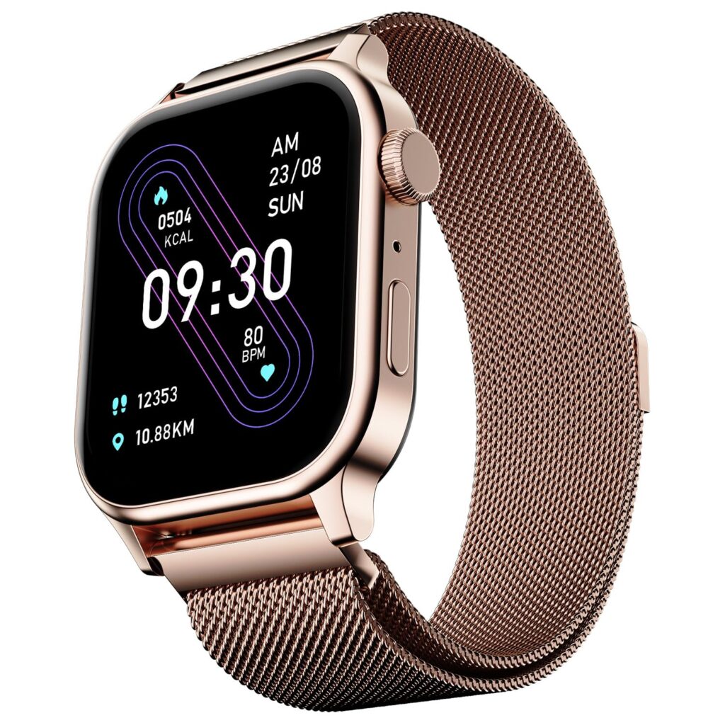 Fire-Boltt Rise Smart Watch, 1.85″ HD Display, Metal Body with Bluetooth Calling, Rotating Crown, AI Voice Assistant, 120 Sports Modes, Neon UI, SpO2 & Heart Rate Monitoring (Rose Gold Millanese)