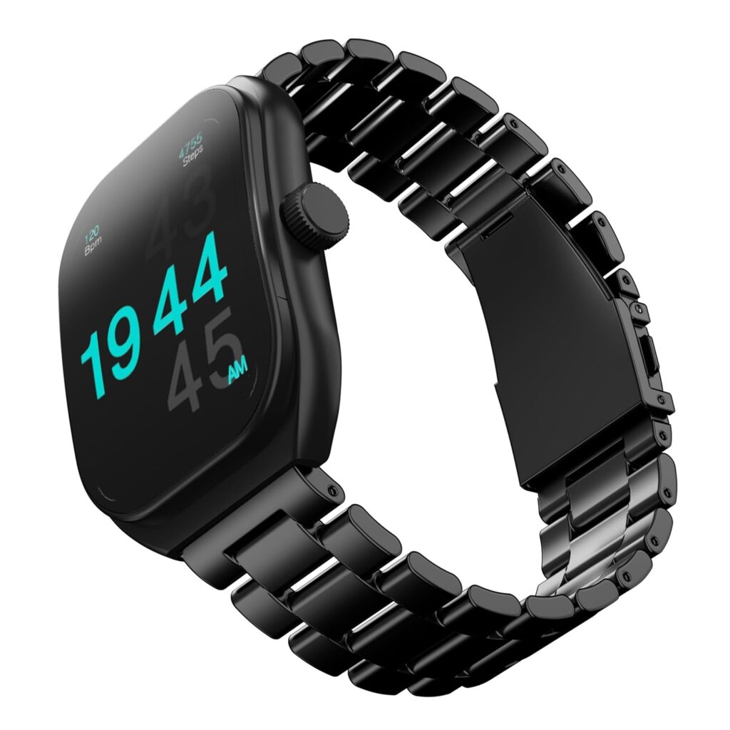 GOBOULT Trail Smart Watch 2.01” 3D Curved HD Display, BT Calling, Working Crown, 190+Watchfaces, 500 Nits Brightness, AI Voice Assistant, SpO2 Monitoring, 120+ Sports Mode (Metal Black)