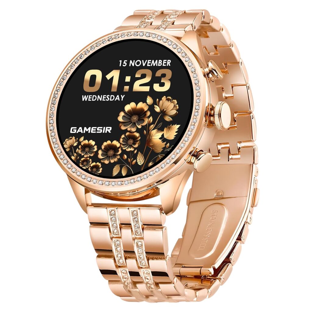 GameSir Genquella Premium Smartwatch for Women & Girls, Bluetooth Calling, 1.69” AMOLED HD Display, 100+ Fitness Modes, SPO₂ & Sleep Monitor, IP68 Waterproof, Stylish Design (Diamond Gold)