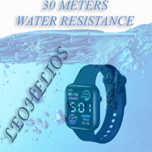 Leo.Helios Square Shape Dial Colorful Smart Looking Digital led Combo Watch for Kids, Baby Boys and Girls- Fully Waterproof Sportswatch Displays-Date and Time Function Only Pack of 1 (Black)