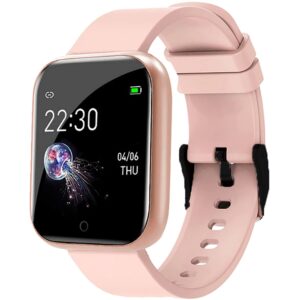 Texton Waterproof D20 Touchscreen Smart Watch Bluetooth Smartwatch with Blood Pressure Tracking, Heart Rate Sensor and Basic Functionality for All Women,Men, Boys & Girls Wristband -Rosegold