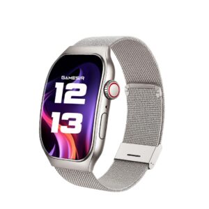 GameSir Newly Launched Fitrivo SmartWatch 2.01″ Curved AMOLED Display, Bluetooth Calling, IP67, 100+ Watch Faces, Crown Control, 100+ Sports Modes, Health Tracking for Men & Women (Millanese Silver)