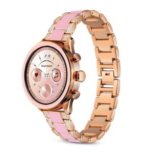 GameSir PF-11 Newly Launched Smartwatch with Metal Strap Health Monitoring, Activity Tracker, HD Display, Bluetooth Callling Watch, Luxury & Round Dial Smart Watch for Women & Girls-Rose Gold
