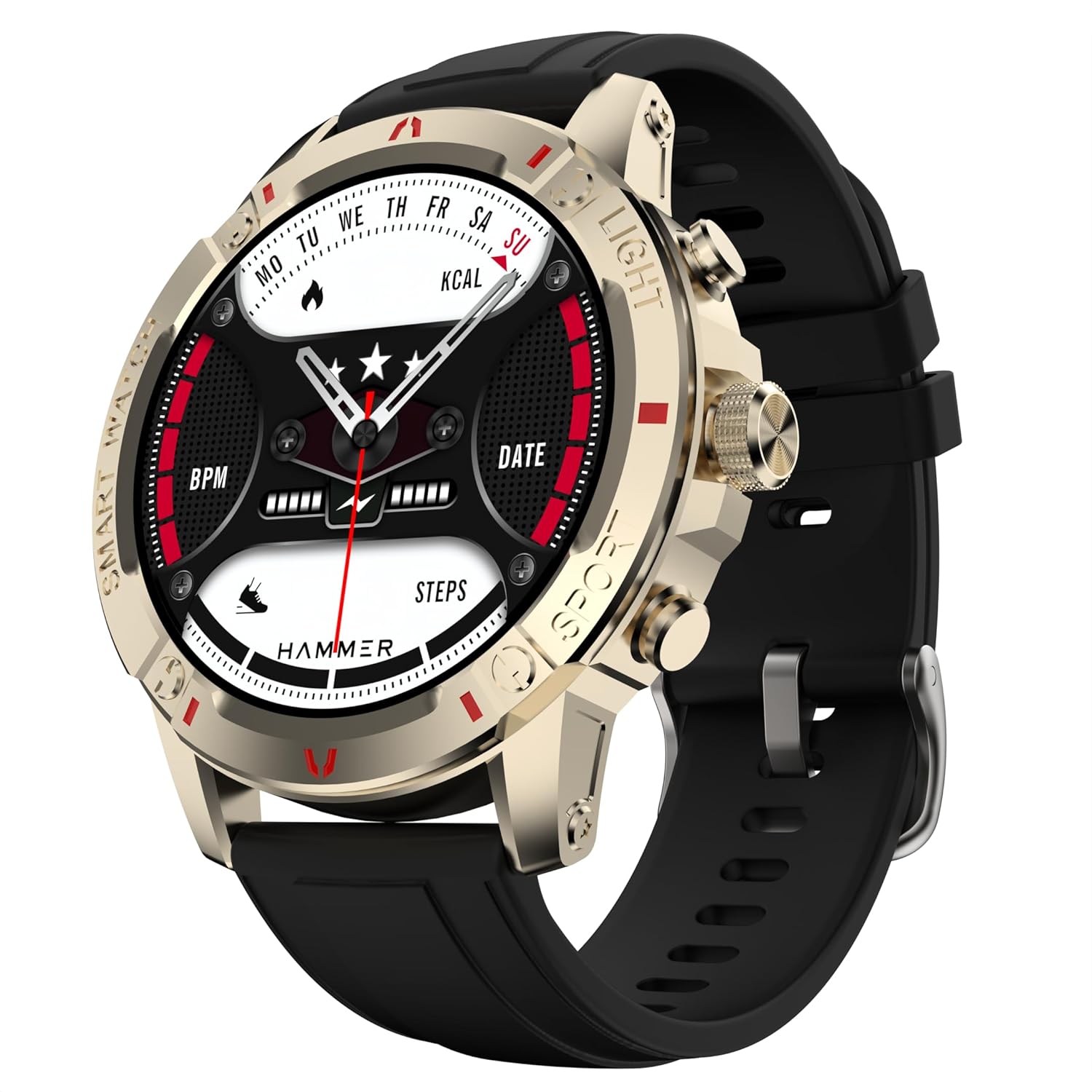 HAMMER Luxor 1.45″ AMOLED Display Round Dial Smart Watch with BT Calling, 100+ Sports Modes, Always on Display, Health Tracking, Music Control (Gold) HAMMER Luxor 1.45″ AMOLED Display Round Dial Smart Watch with BT Calling, 100+ Sports Modes, Always on Display, Health Tracking, Music Control (Gold)