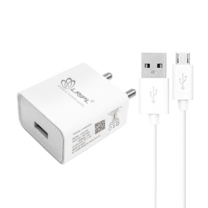 LRIPL 5V 1A USB Charger with Micro USB Data Cable – Compact Single Port Wall Adapter for Mobile Phones, Bluetooth Devices, Smartwatch, Earphones & Small Gadgets (White)