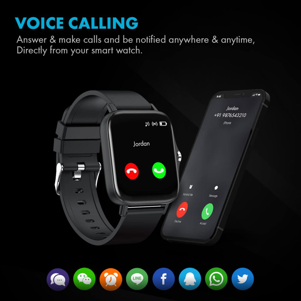 Giordano Connex Black Smart Watch with Bluetooth Voice Calling,1.7” IPS Display, Heart & SpO2 Monitoring,Multi-Sports Modes,Sleep Monitor & IP68 Water Resistance with in-Built Microphone and Speaker
