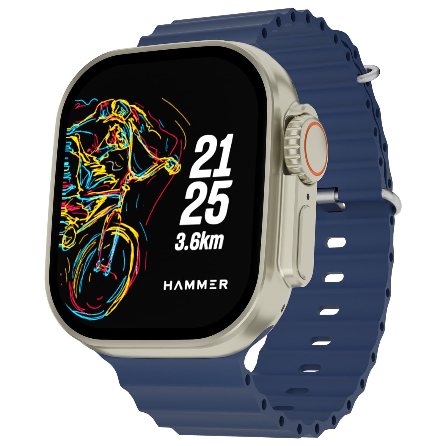 HAMMER Active 2.0 Plus 2.1″ HD Display Smart Watch with Gesture Control, Bluetooth Calling, DIY Watch Face Studio, Sports Modes, Functional Crown, Dynamic Island Notification, Menstrual Cycle (Blue) HAMMER Active 2.0 Plus 2.1″ HD Display Smart Watch with Gesture Control, Bluetooth Calling, DIY Watch Face Studio, Sports Modes, Functional Crown, Dynamic Island Notification, Menstrual Cycle (Blue)