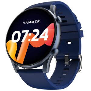 HAMMER Glide 1.43″ AMOLED Round Dial Smart Watch with Calling Function, Premium Metallic Build, Always on Display, Multiple Sports Modes (Electric Blue)