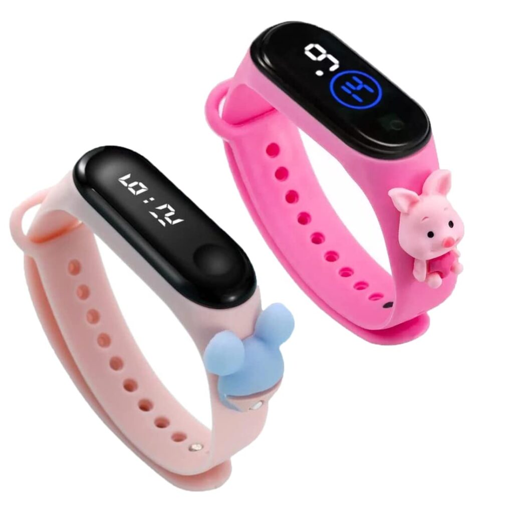 Multicolor Digital Dial Waterproof Stylish and Fashion Child Wrist Smart Watch LED Band for Kids,Colorful 3D Cartoon Super Hero for Kids,Boys & Girls (Pink -Baby Pink Mouse)