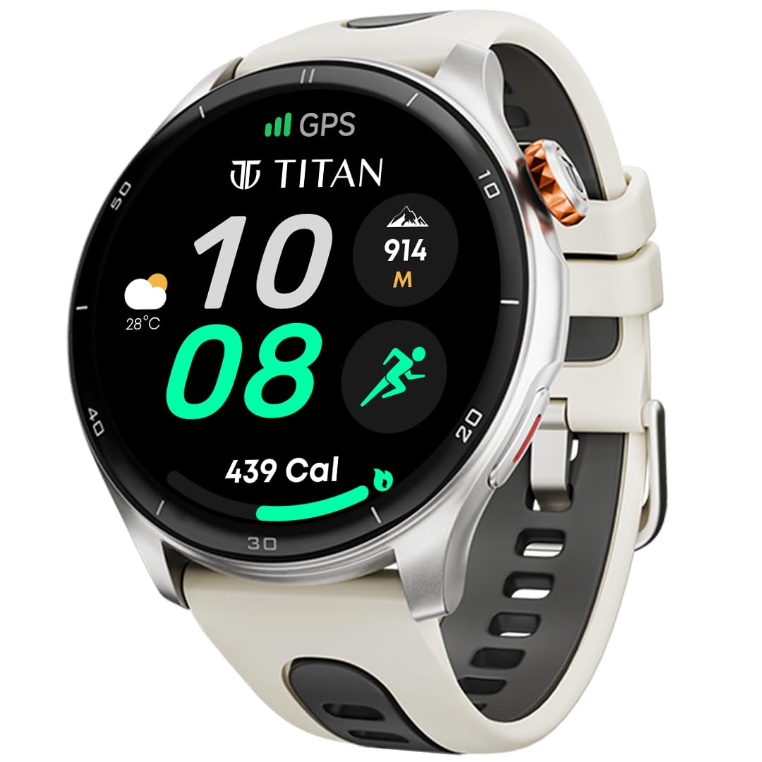 Titan Celestor 1.43″ AMOLED Smart Watch with Built-in GPS, Advanced Health Intelligence, AI Voice Assistant, Aluminium Case, 100+ Sports Modes, Water Resistance – Smartwatch for Men & Women (Beige) Titan Celestor 1.43″ AMOLED Smart Watch with Built-in GPS, Advanced Health Intelligence, AI Voice Assistant, Aluminium Case, 100+ Sports Modes, Water Resistance – Smartwatch for Men & Women (Beige)