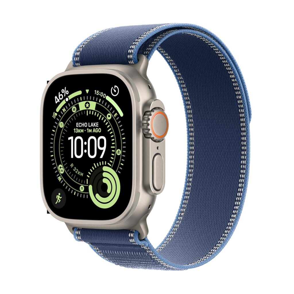 Apple Watch Ultra 3 GPS + Cellular 49mm Natural Titanium Case with Blue/Bright Blue Trail Loop – S/M