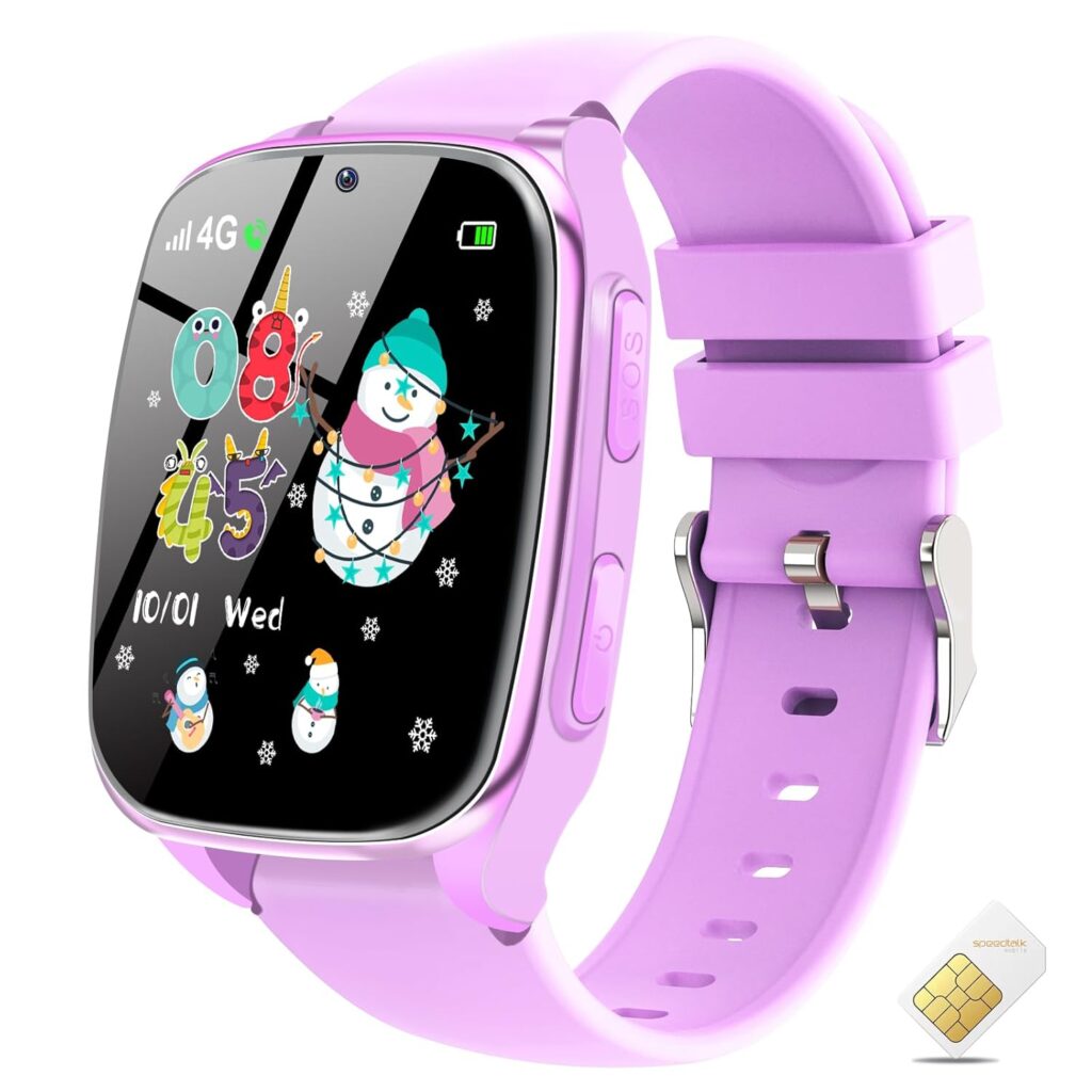 4G Kids Smart Watch – Kids Smartwatch with SIM Card, SOS Call, Camera, Video, Alarm, Stopwatch, Audiobook, Music, Games, Pedometer for Boys Girls 4-12 Years (Purple)