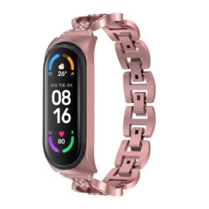 Crysendo Metal Bracelet Band Strap Compatible with Xiaomi Mi Band 7 | Mi Band 7 Strap Metal Premium Stainless Steel Bracelet Strap | Replacement Wristbands for Men/Women (No Tracker) (Diamond Rose Pink)