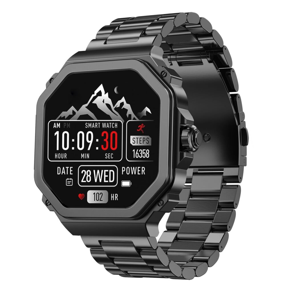 TIMEX Smart Nova 1.43″(3.6cm) AMOLED Display with Functional Crown, Stainless Steel Bracelet and BT Calling Smartwatch for Unisex – TWTXW1003T