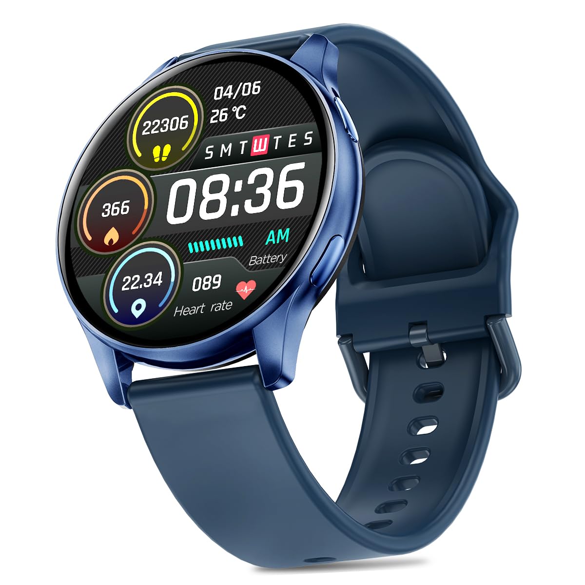 pTron Pulsefit Classic Smartwatch with Round 1.32″ Full Touch Display, Bluetooth Calling, 600 NITS, Metal Frame, 100+ Watch Faces, HR,SpO2, Sports Mode, Voice Assist, IP68 & 5 Days Battery Life (Blue) pTron Pulsefit Classic Smartwatch with Round 1.32″ Full Touch Display, Bluetooth Calling, 600 NITS, Metal Frame, 100+ Watch Faces, HR,SpO2, Sports Mode, Voice Assist, IP68 & 5 Days Battery Life (Blue)