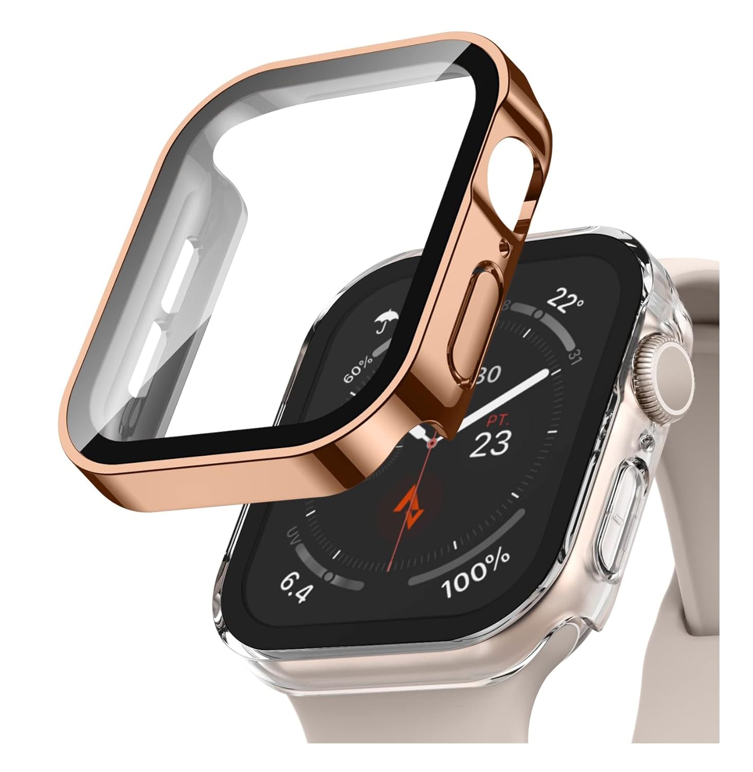 Apple Watch Case 41mm, Series 7/8 / 9, Square Edge Hard PC Bumper Case, Built-in 9H Hardness Tempered Glass Screen Protector (Rose Gold) Apple Watch Case 41mm, Series 7/8 / 9, Square Edge Hard PC Bumper Case, Built-in 9H Hardness Tempered Glass Screen Protector (Rose Gold)