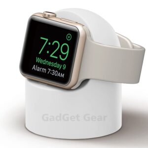 GadgetGear Anti-Slip iWatch Charger Night Stand Dock Bracket Holder with Cable Management Slot for Series 7/6/SE/5/4/3/2/1 (45mm, 44mm, 41mm, 42mm, 40mm, 38mm)-White