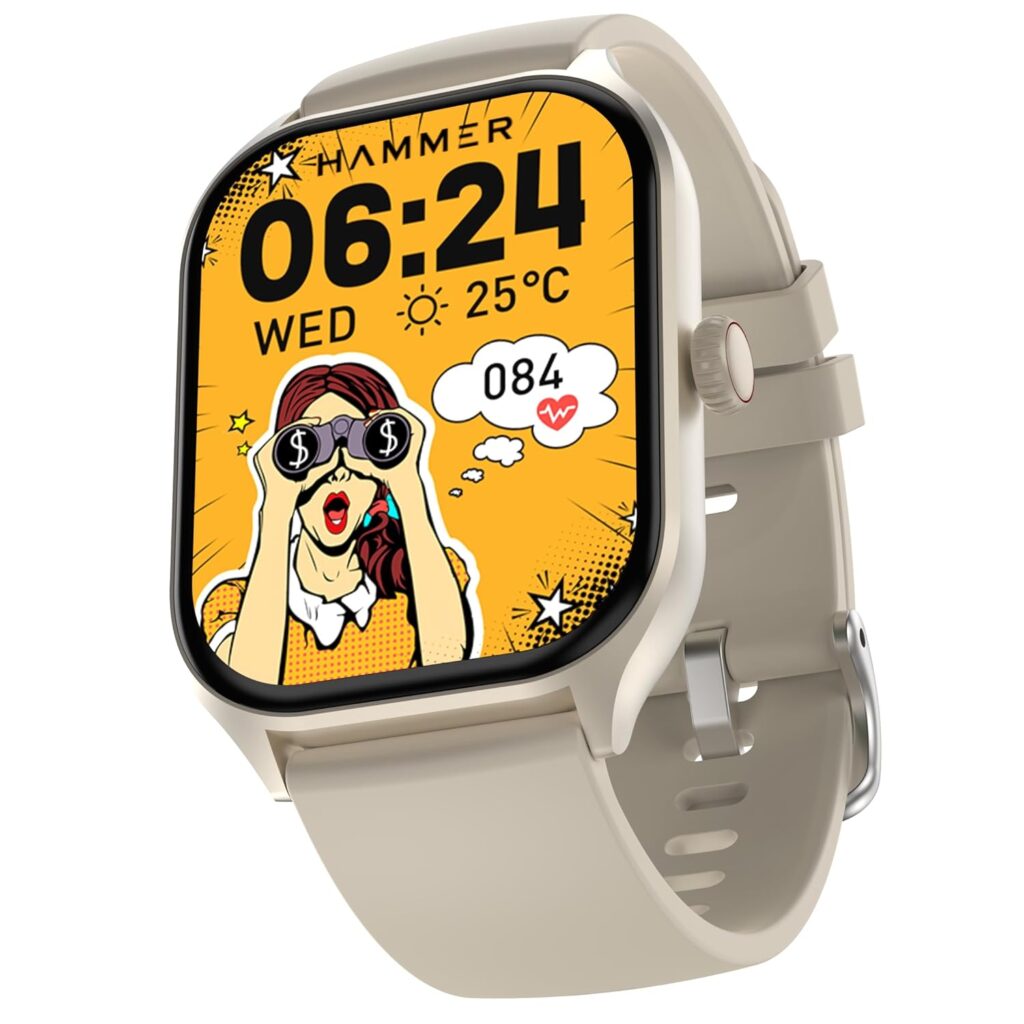 HAMMER Polar 2.01″ IPS Always on Display, Advanced Bluetooth Calling Smart Watch, Dual Mode, Voice Assistant, Rotating Crown, Sleek Desgin, Sports Modes, 500 Nits Brightness, 240×296 PX (Ice Grey)