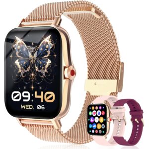 Smart Watch for Women, 1.69″ HD Stylish Smartwatches with 3 Bands, Fitness Tracker with Heart Rate/SpO2/Sleep Monitor, IP68 Waterproof Digital Watch for Android & iPhone, Gift for Her（Gold）