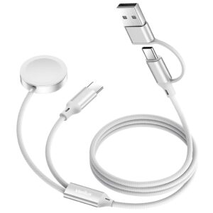 Verilux® 4 in 1 Watch Charger Cable for Apple, 4.9ft Type C Cable for iPhone Wireless Magnetic Charging Cable for iWatch, USB/C to C/Magnetic Wireless Pad for iPhone 17/16/15, iWatch Series SE/8/7/6/5