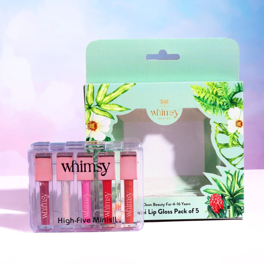 Whimsy Beauty Mini Lip Gloss Kit | Safe, Non Toxic Lip Gloss Set for Kids, Preteens & Girls | Moisturizing Lip Glosses with Vitamin E, Shea Butter & Jojoba Oil | Vegan and Cruelty Free (Pack of 5)
