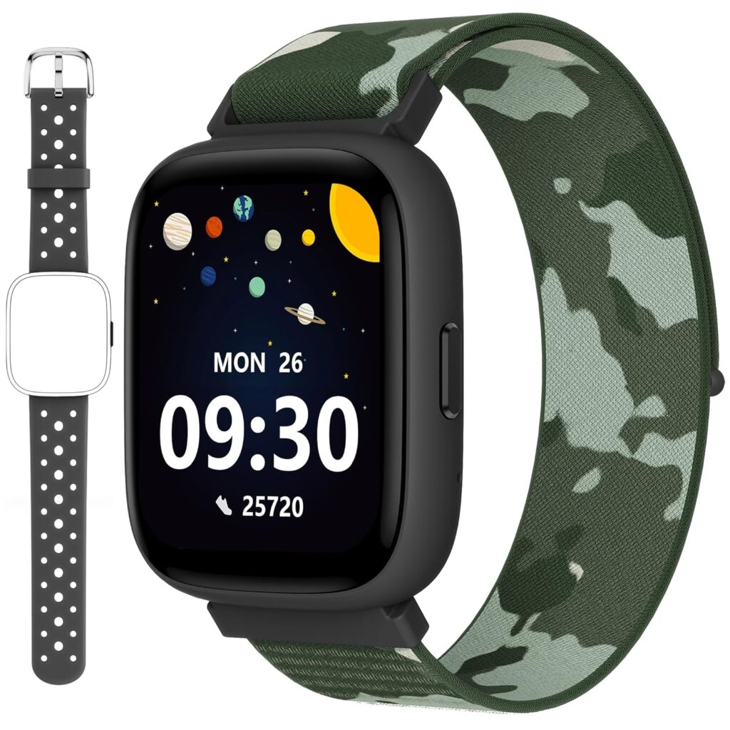 BIGGERFIVE Smart Watch for Kids, 1.8″ Fitness Tracker Watch Pedometer, Heart Rate, Sleep Monitor, IP68 Waterproof, Calorie Step Counter, Puzzle Game with/without APP for Girls Boys Teen 5-16, 2 Straps