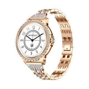 Lady’s Fashion Smartwatch BT Call 1.32inch Round Screen Health Monitoring Fitness Tracker Waterproof AI Voice Assistant Women’s i58 Smart Watch Synthetic Diamond Band (Gold)