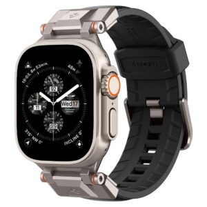 Spigen DuraPro Armor PU Strap Band for Apple Watch Ultra 3/2/1(49mm), Series 11/10(46mm), Series 9/8/7(45mm), SE3/SE2/SE/Series6/5/4(44mm), 3/2/1(42mm), Shock-Absorbing&Rugged Build – Black